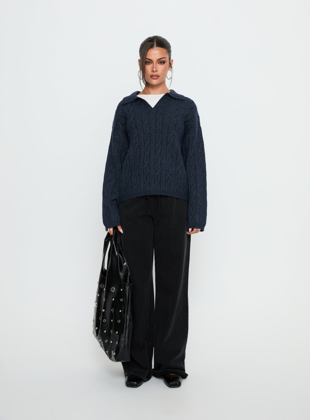 Brodey Collared Cable Knit Sweater Navy