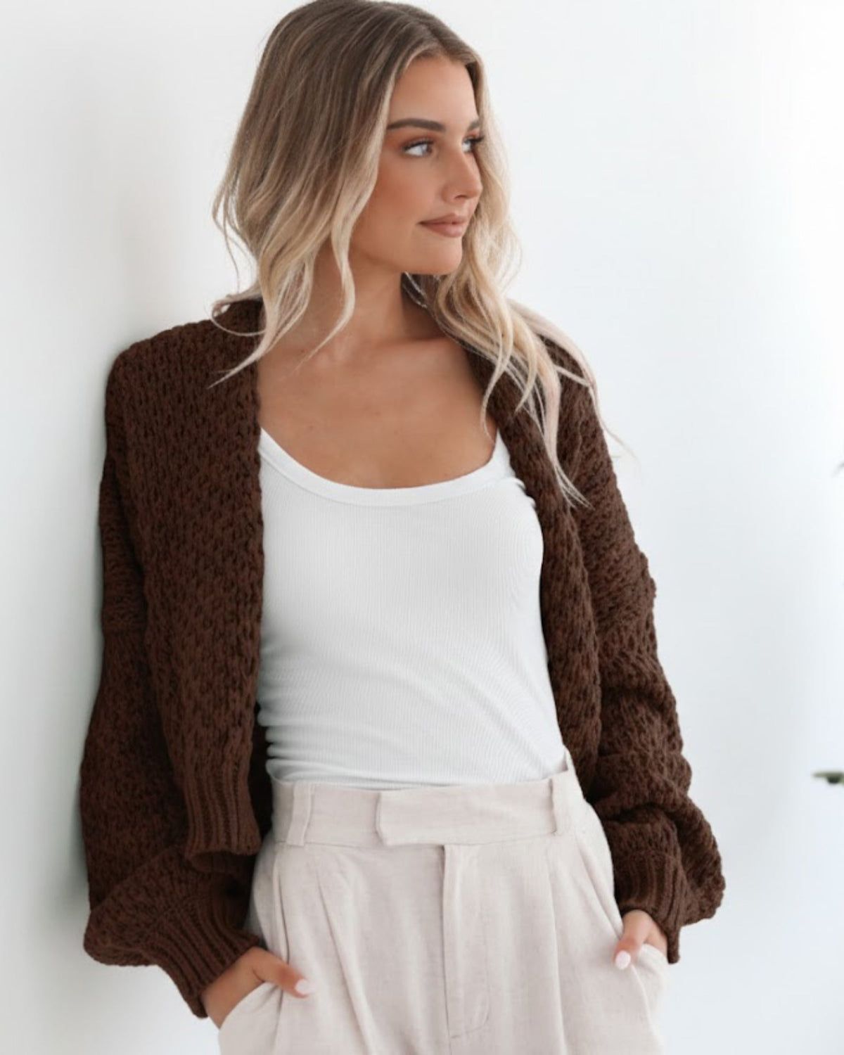 Dorine Cardigan Coffee | Women's Chunky Knit Open Front Cardigan