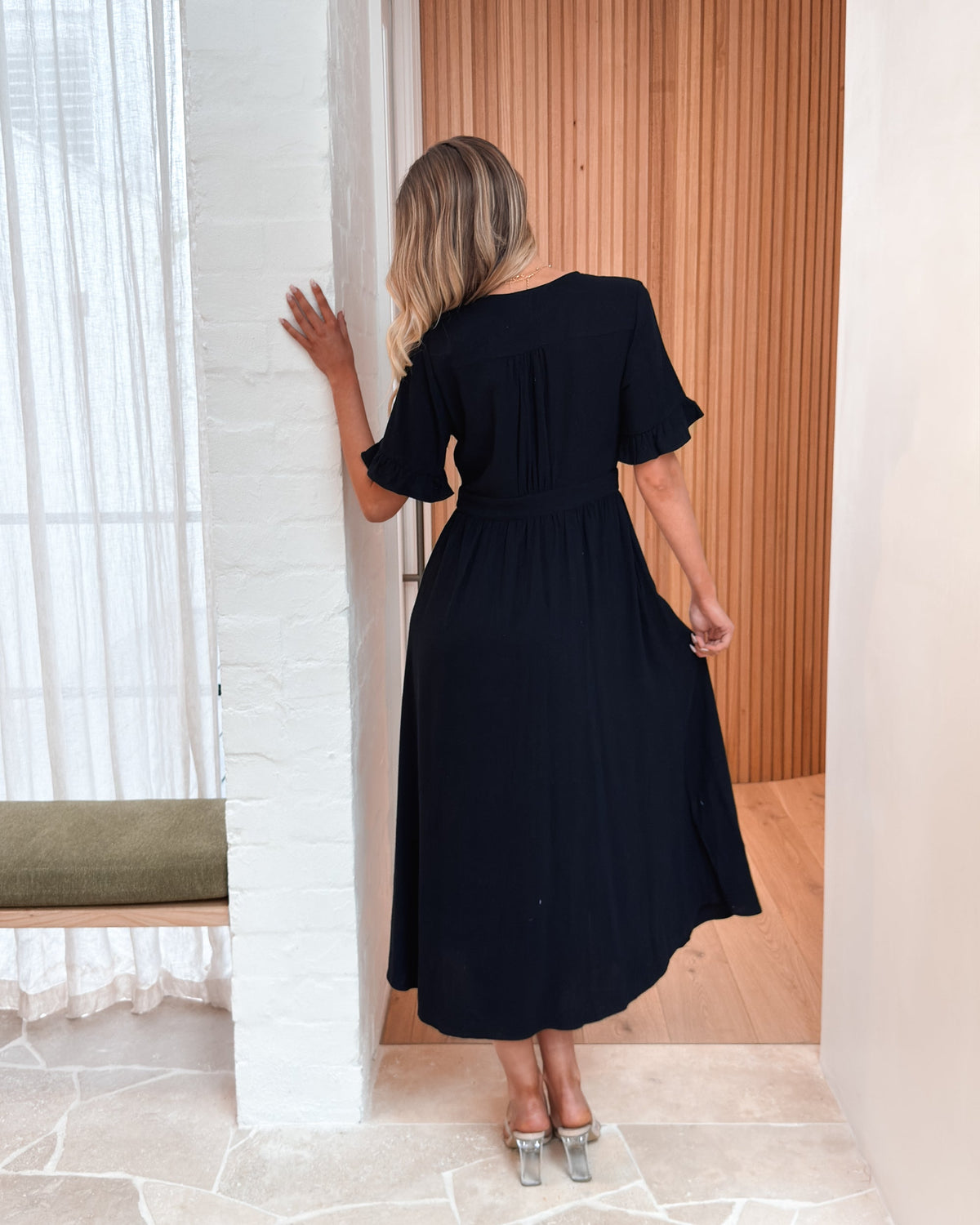 Korbela Dress - Black | Women's Linen Midi Dress