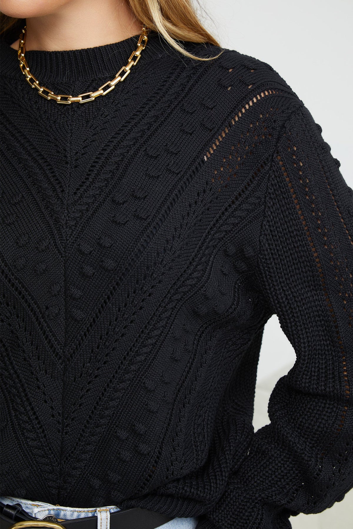 Rheane Knit - Black | Women's Patterned Knit Jumper