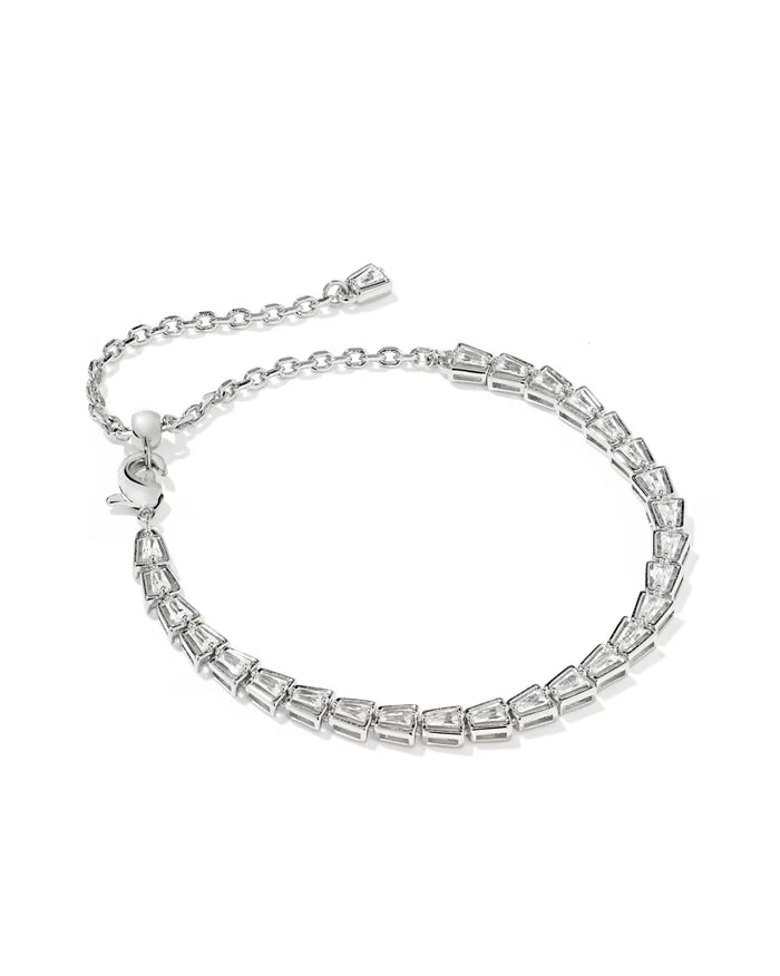 Bella Tennis Bracelet Rhodium Silver Metal White CZ
