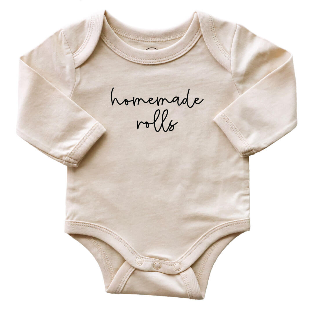 Homemade Rolls Long Sleeve Graphic Bodysuit | Natural