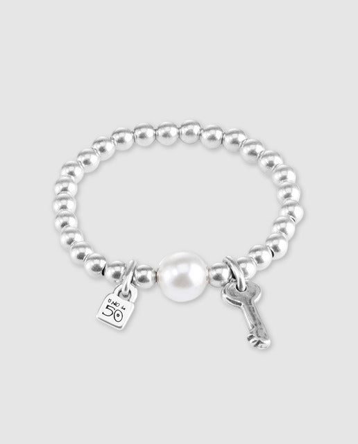 Llavestruz Silver Bracelet W/Pearl and Key Medium
