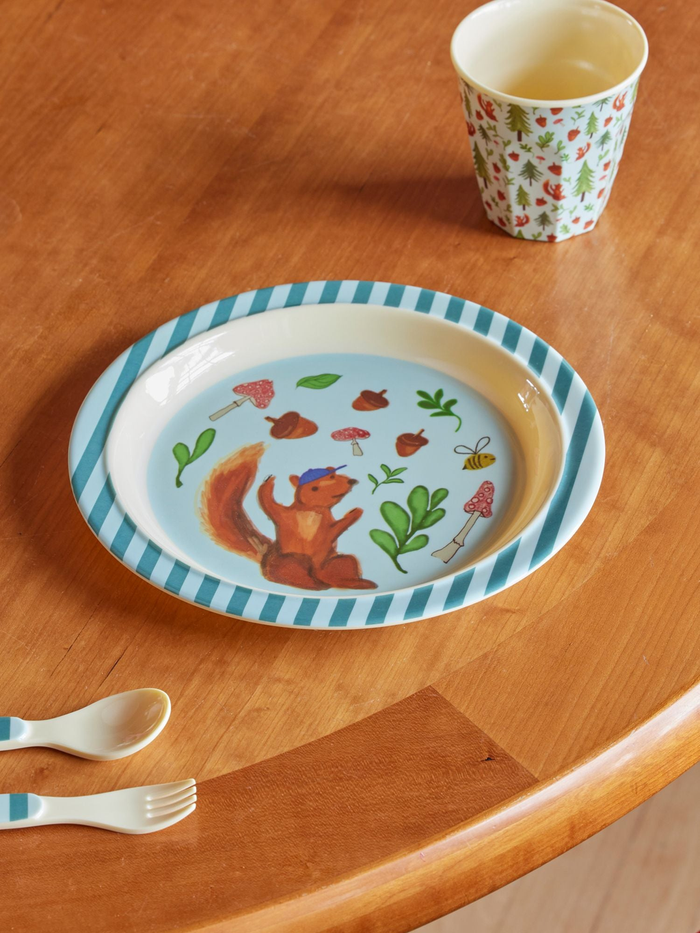 Lunch Plate with Blue Happy Forest Print