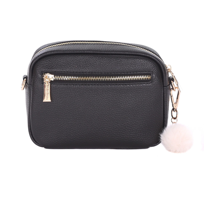 Pom Pom London Original Faux Fleece & Leather Bag Black