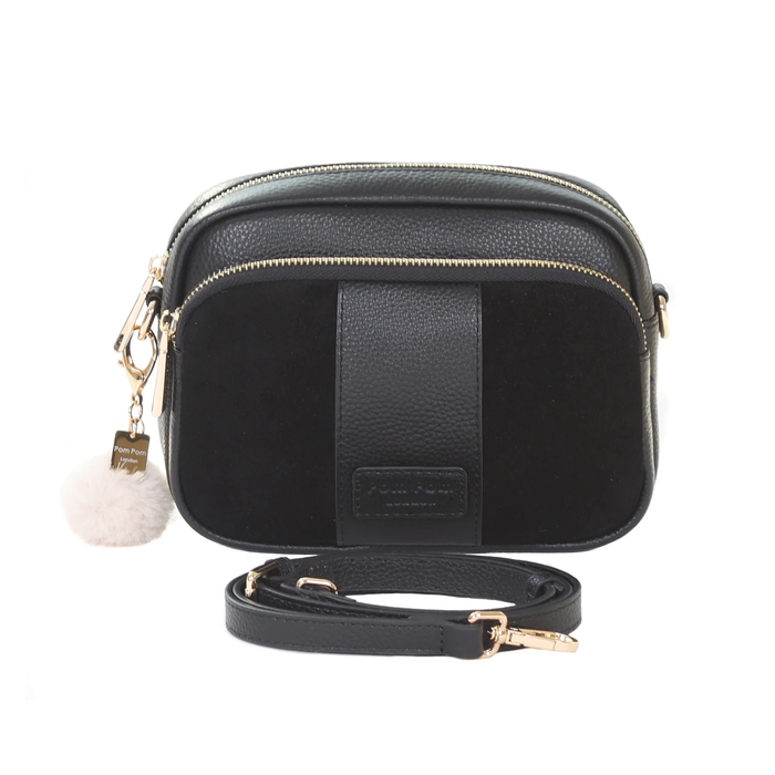 Pom Pom London Original Suede & Leather Bag Black