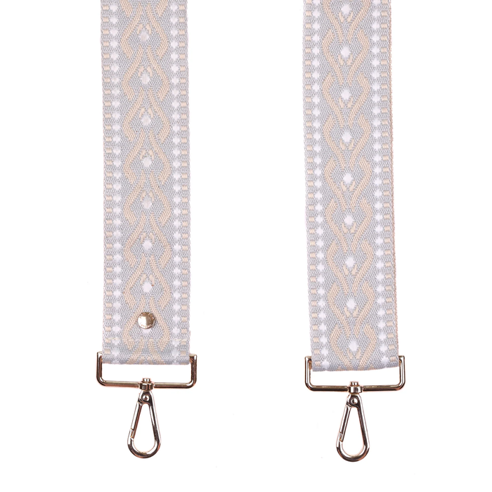 Pom Pom Strap Grey Trellis