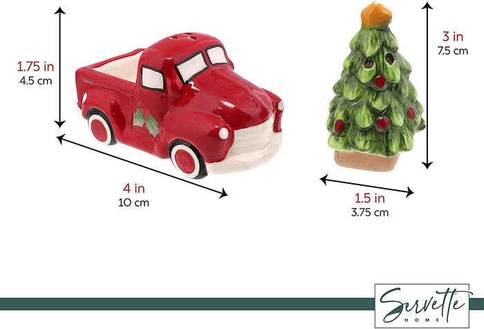 Red Truck with Christmas Tree Salt Shakers