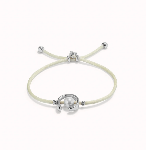 Ser Diferente Cream Cord Silver w/Pearl Bracelet