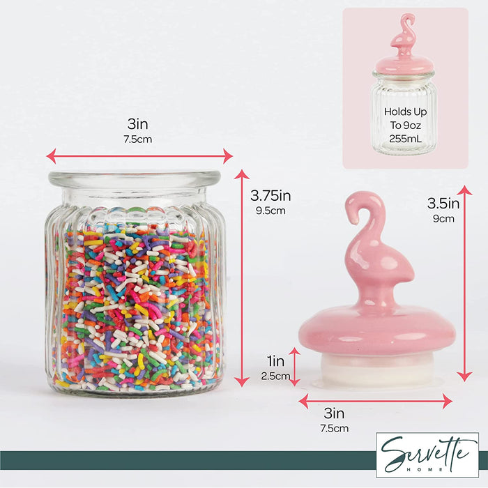 Servette Home Small Glass jar with Flamingo Ceramic Lid - 10 oz