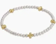 Signature Cross Small Pearl Pattern 3mm Bead Bracelet Gold