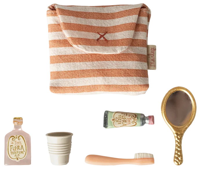 Toothbrush Set in Bag, Mouse - Coral Stripe