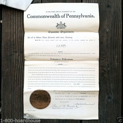 VOLUNTEER POLICEMAN Oath Certificate 1910s