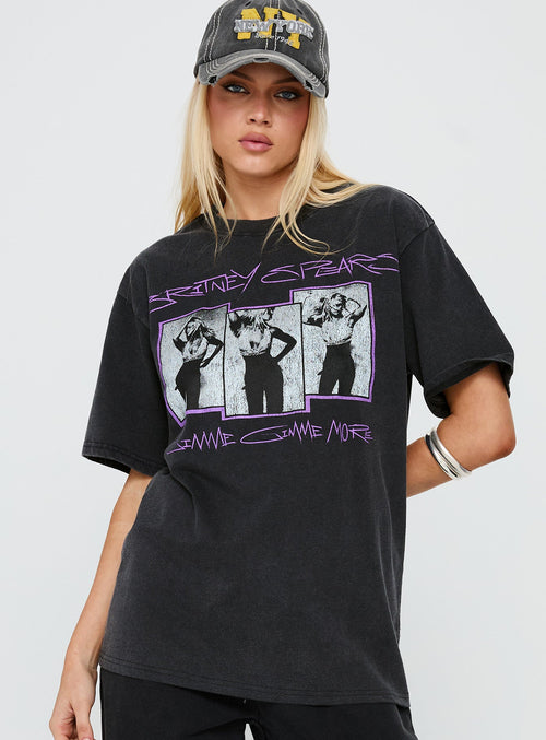 Britney Spears Gimme More Oversized Graphic Top Washed Black