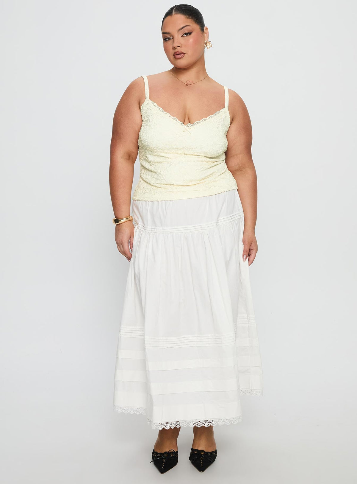 Calling For You Flowy Maxi Skirt White Curve