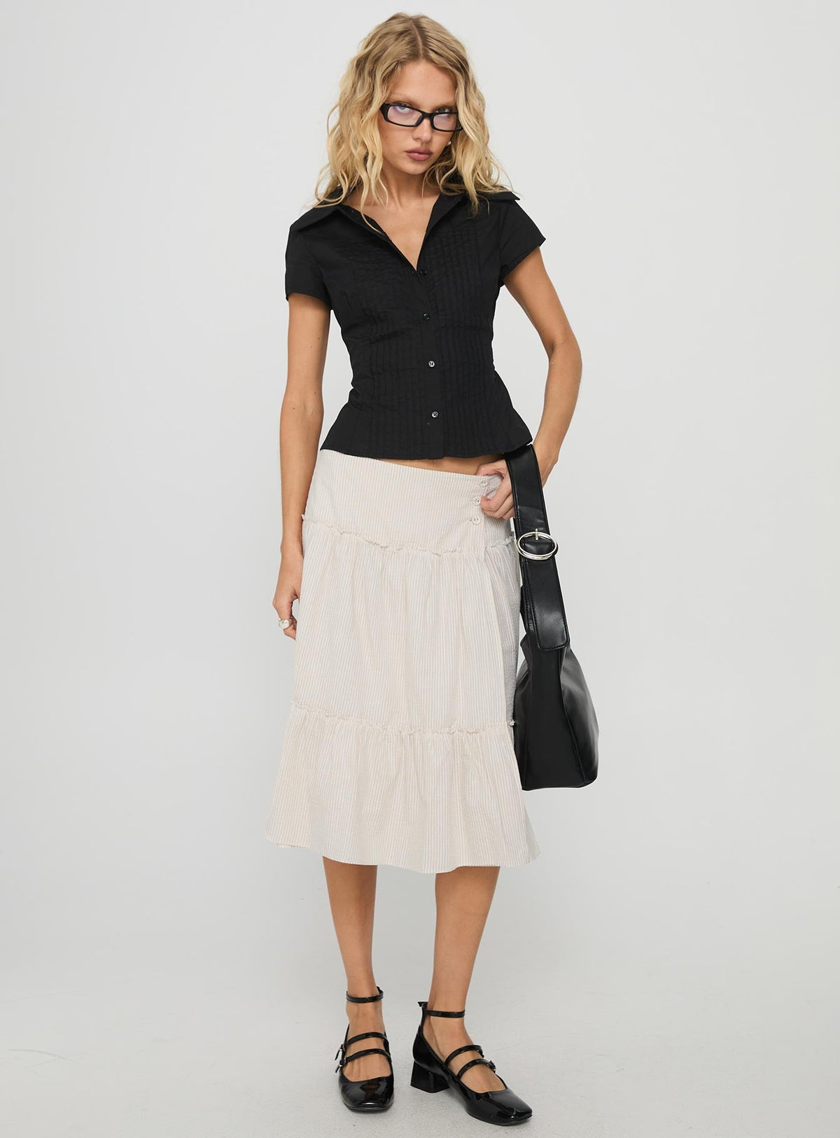 Cascades Low Rise Midi Skirt Beige / White Stripe