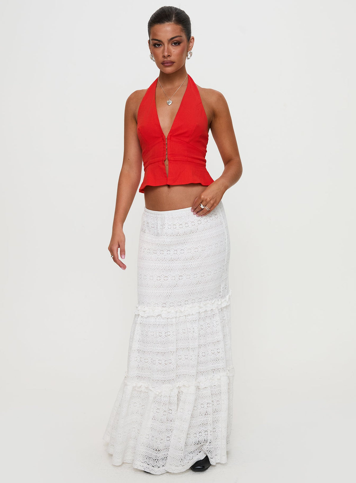 Buttacupe Lace Maxi Skirt White