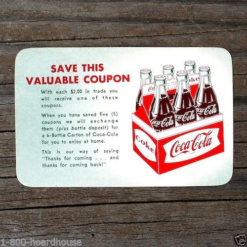 COCA COLA Free Coke Coupon Card 1960s