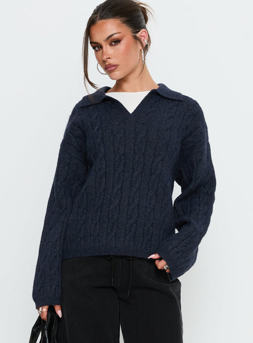 Brodey Collared Cable Knit Sweater Navy