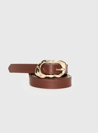 Capeside Faux Leather Belt Brown / Gold