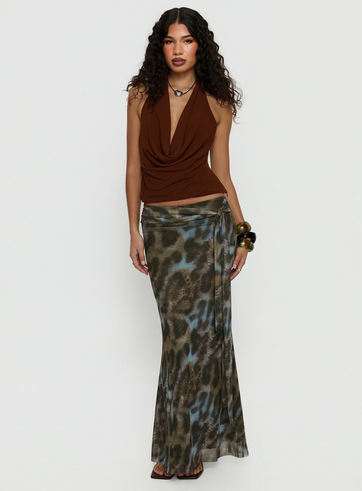 Caviar Tie Maxi Skirt Leopard