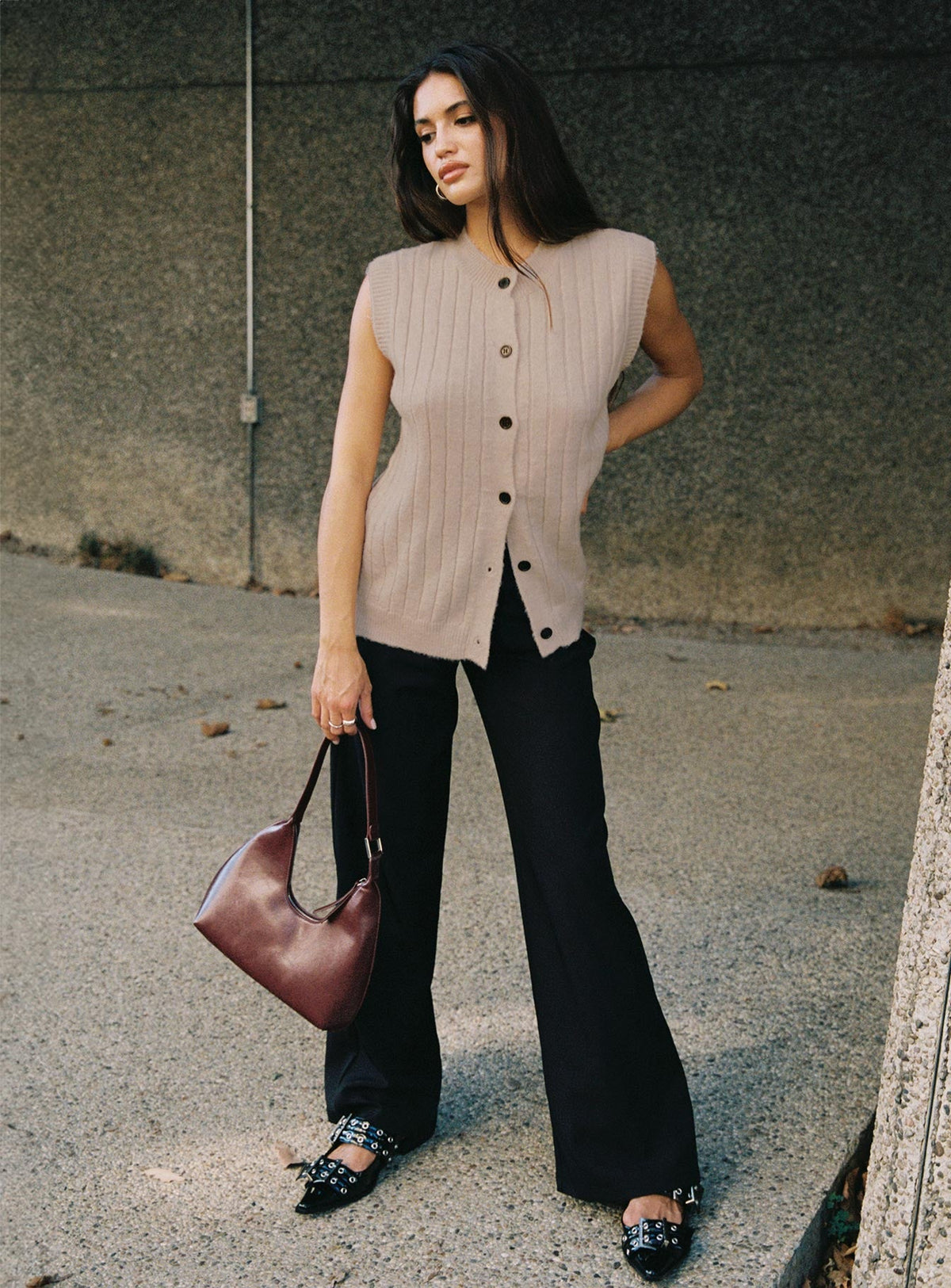 Brookvale Button Up Knit Vest Beige