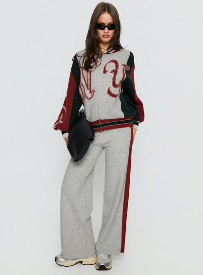 Brandyce Straight Leg Knit Pants Grey / Red