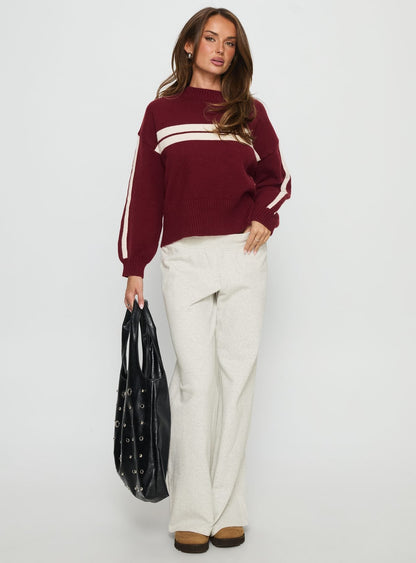 Catherin Crew Neck Knit Sweater Red / White