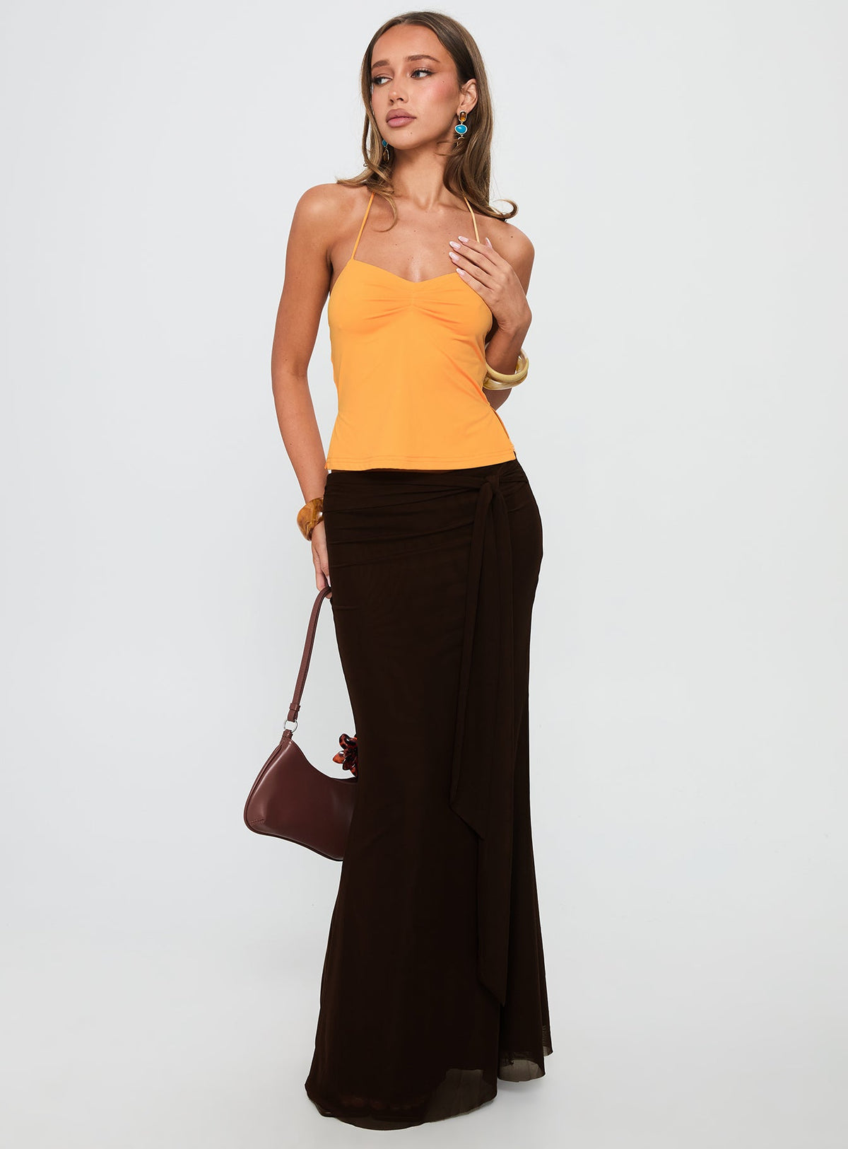 Caviar Tie Maxi Skirt Chocolate