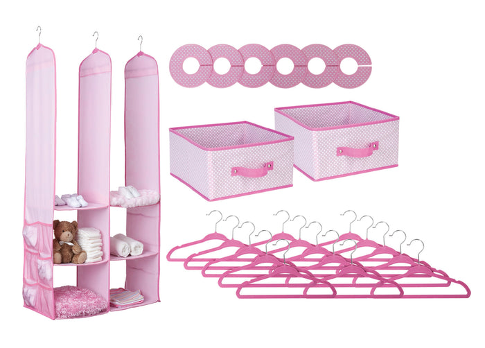 Delta Children Barely Pink (689) 24 Piece Nursery Storage Set, Silo, e2e