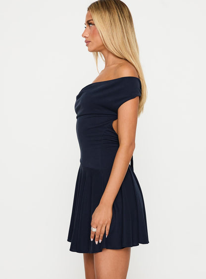 Body Heat Cowl Mini Dress Navy