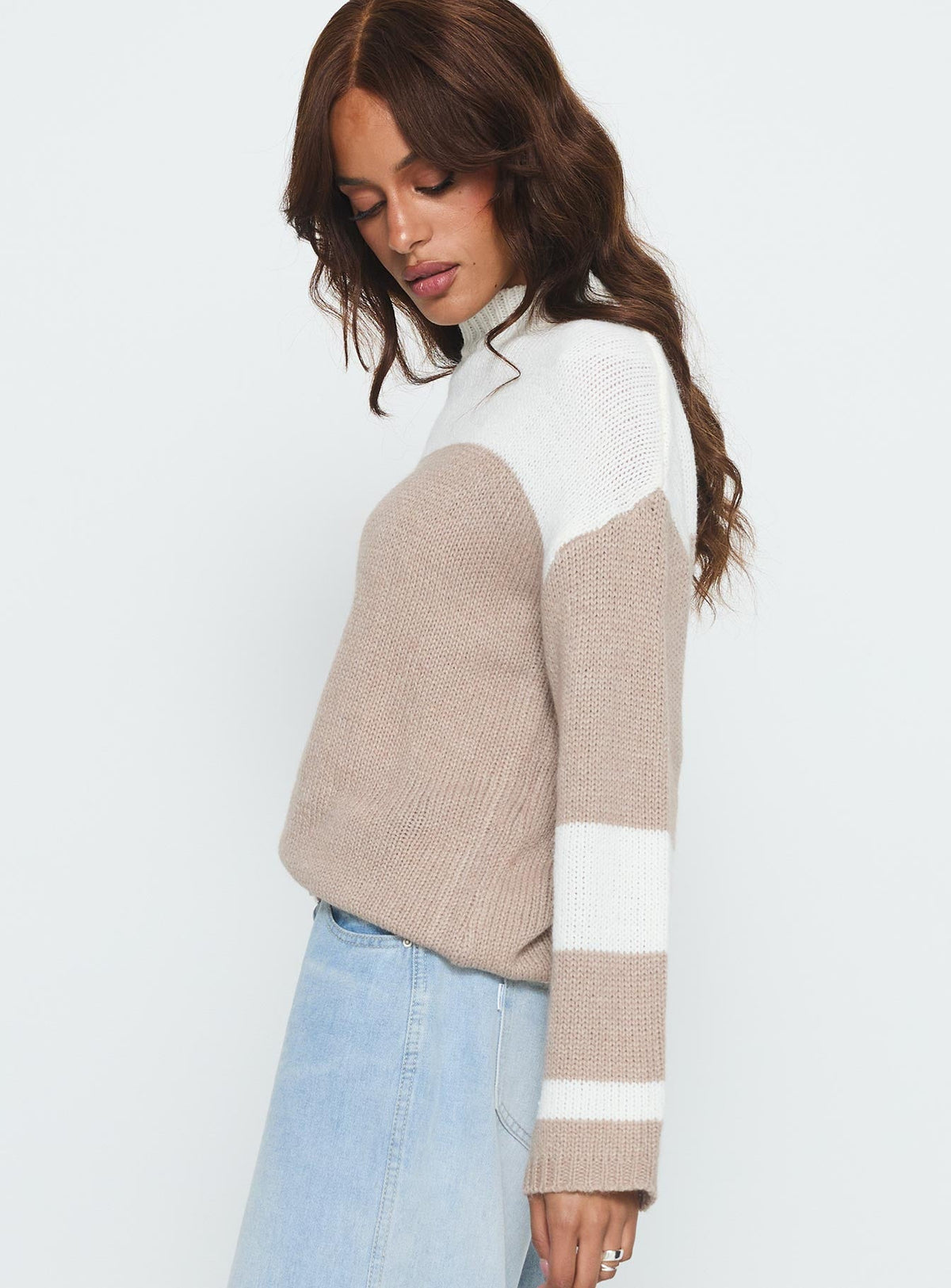 Brandalyn Contrast Mock Neck Knit Sweater Multi