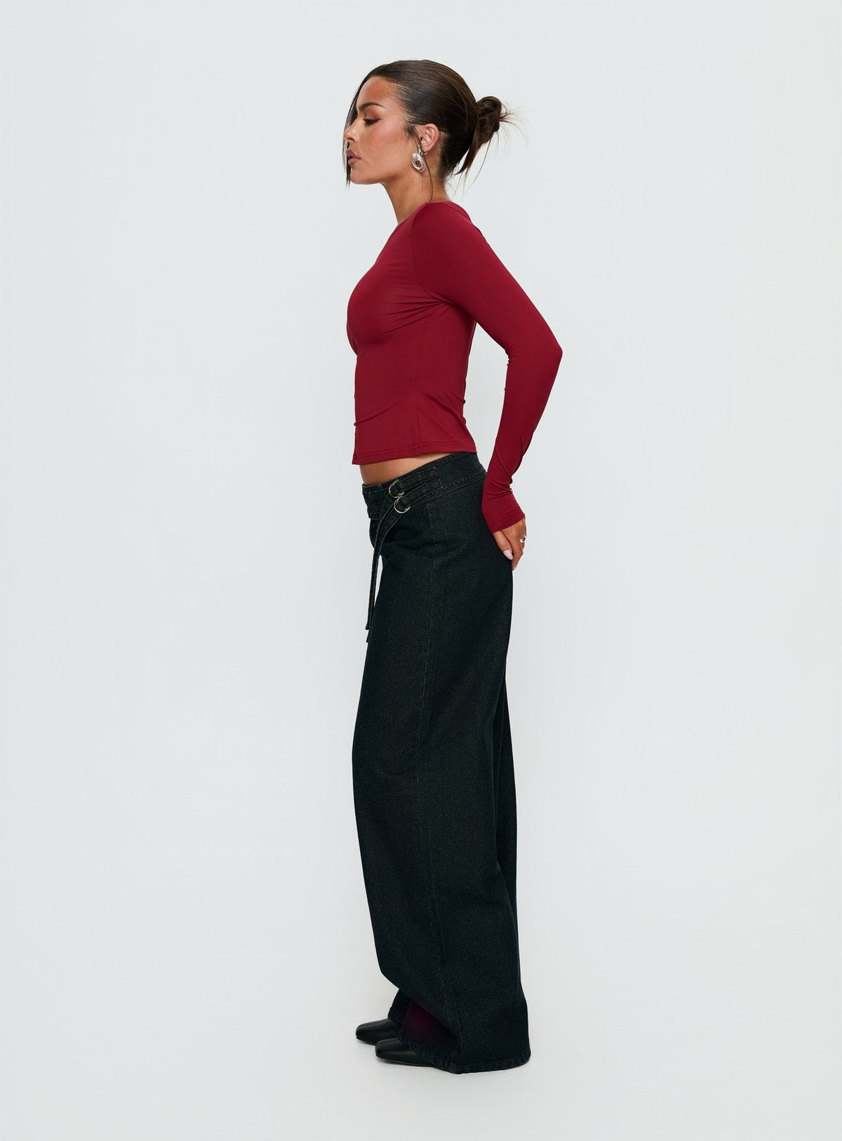 Boxie Mid Rise Wide Leg Jeans Washed Black