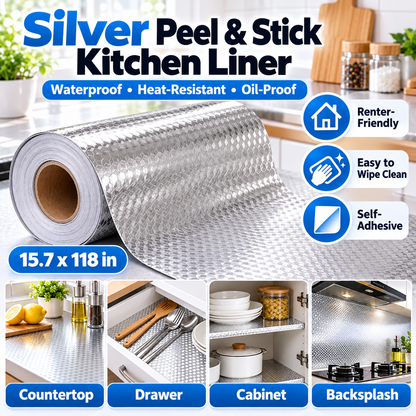Silver 3D Peel & Stick Liner – Instant Kitchen Glow-Up ✨