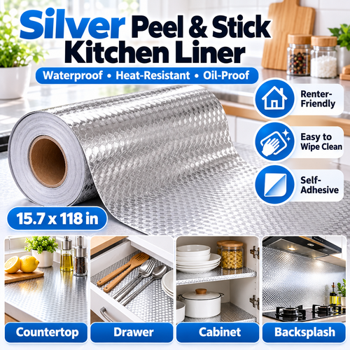 Silver 3D Peel & Stick Liner – Instant Kitchen Glow-Up ✨