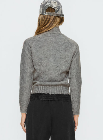 Caysey Zip Through Knit Sweater Grey