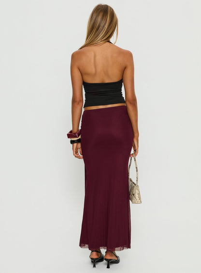 Caviar Tie Maxi Skirt Currant
