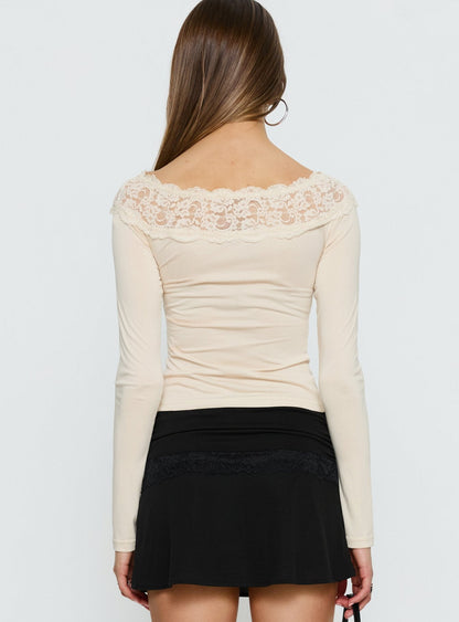 Breiann Lace Off Shoulder Long Sleeve Top Butter