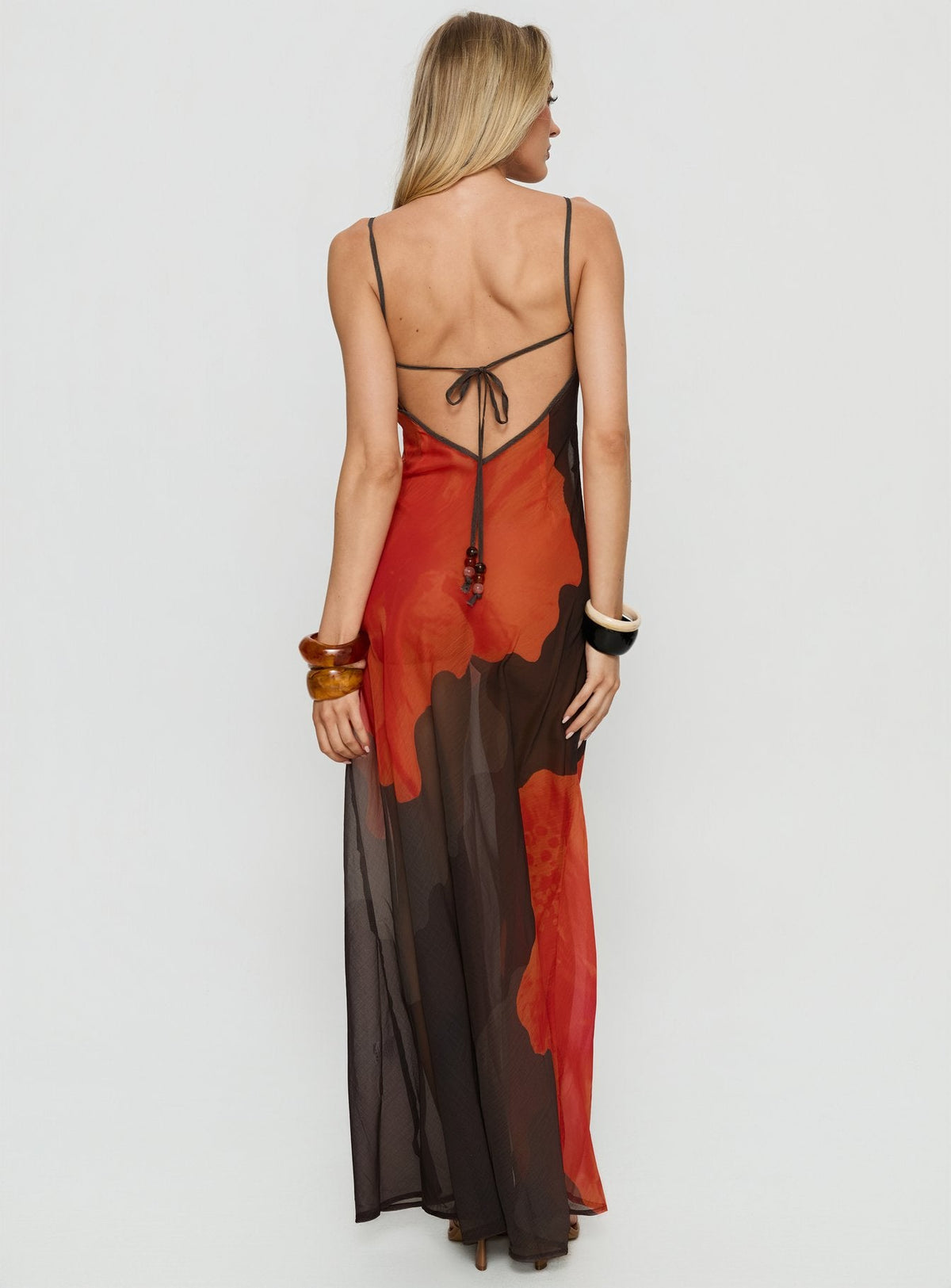 Carita Sheer Chiffon Maxi Dress Brown / Orange Floral