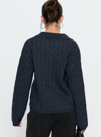 Brodey Collared Cable Knit Sweater Navy