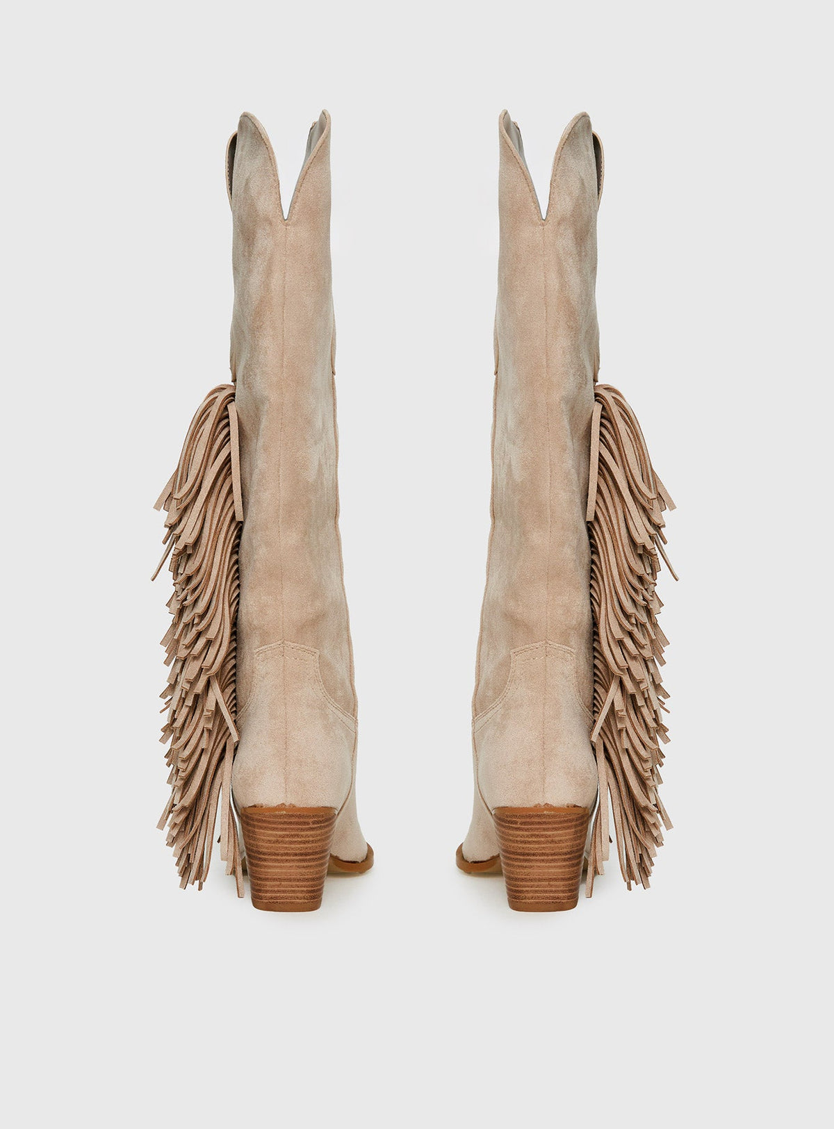 Billini Ardie Faux Suede Tassel Cowboy Boots Light Beige
