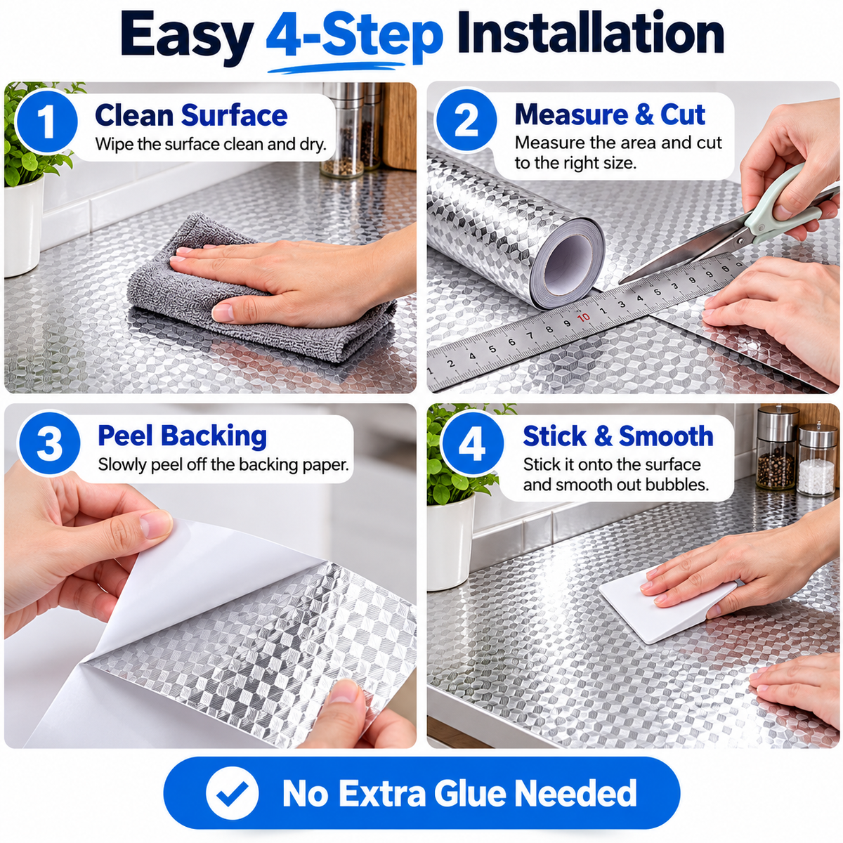 Silver 3D Peel & Stick Liner – Instant Kitchen Glow-Up ✨