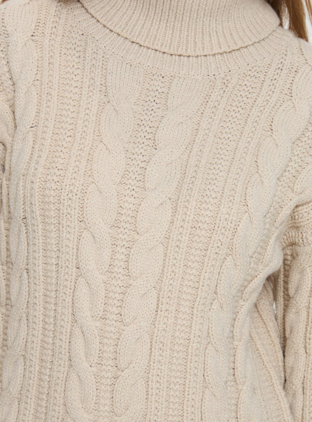 Bryden Turtleneck Cable Knit Sweater Beige