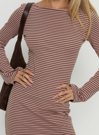 Bryanna Long Sleeve Mini Dress Pink / Brown