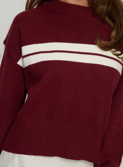 Catherin Crew Neck Knit Sweater Red / White