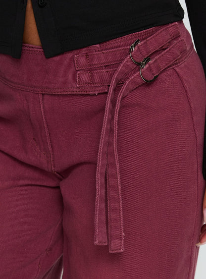Boxie Mid Rise Wide Leg Jeans Washed Burgundy