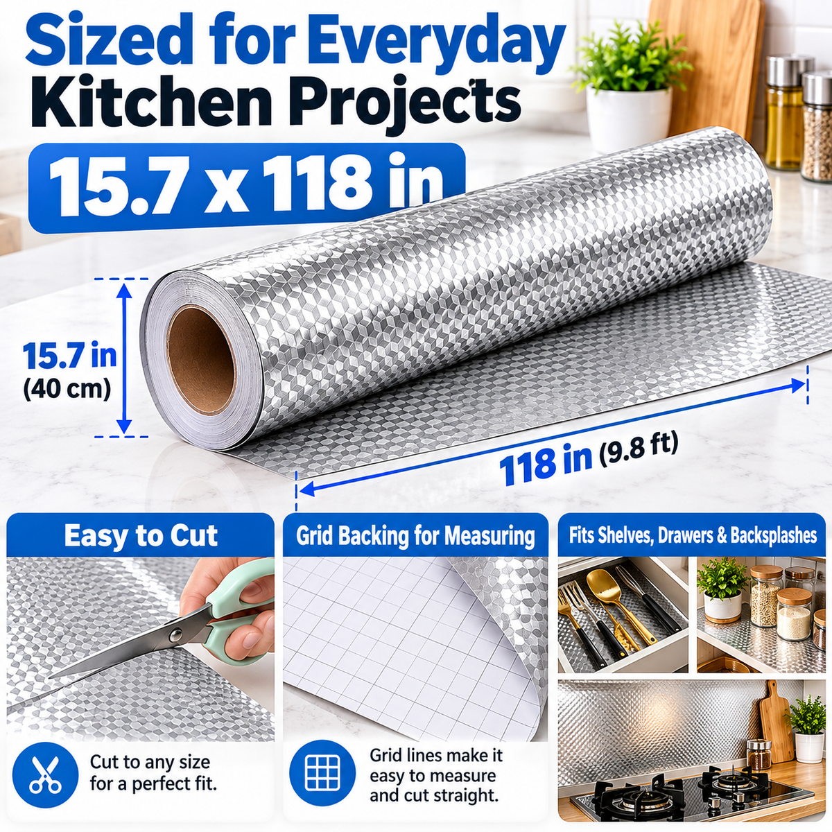 Silver 3D Peel & Stick Liner – Instant Kitchen Glow-Up ✨