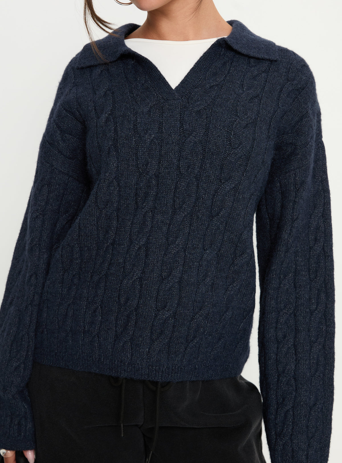 Brodey Collared Cable Knit Sweater Navy