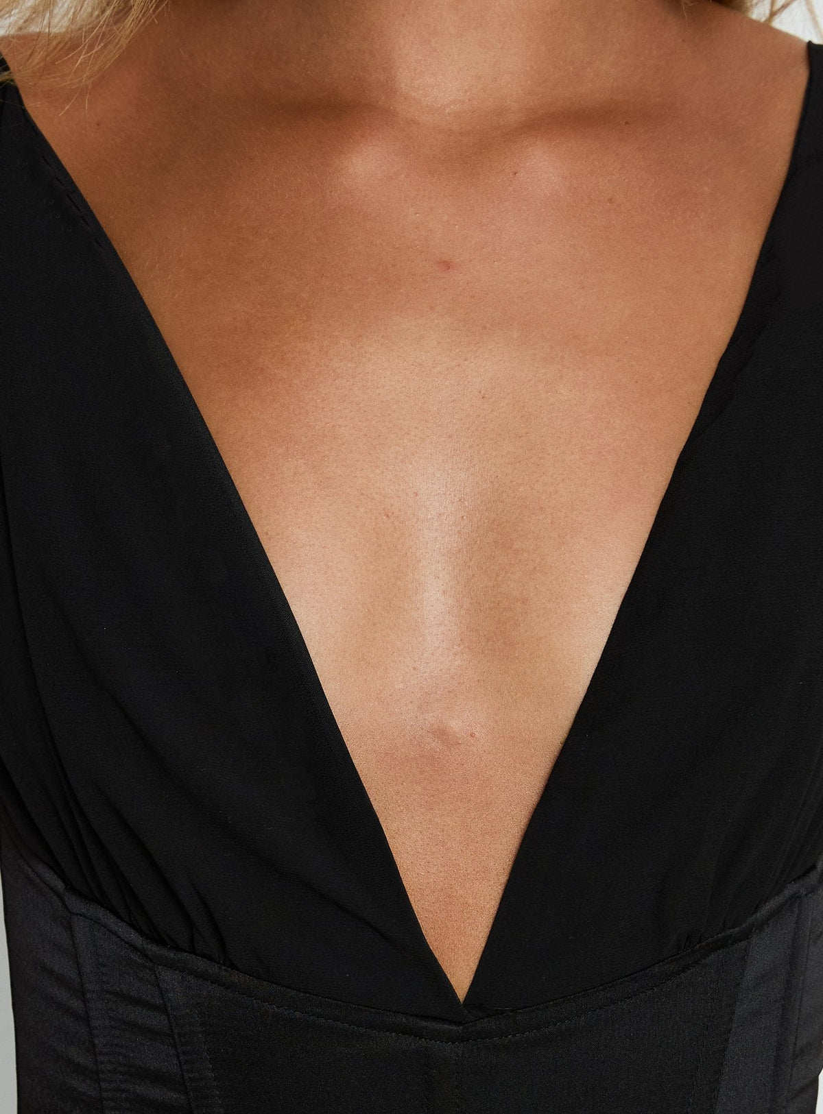 Briannah Contrast Corset Top Black