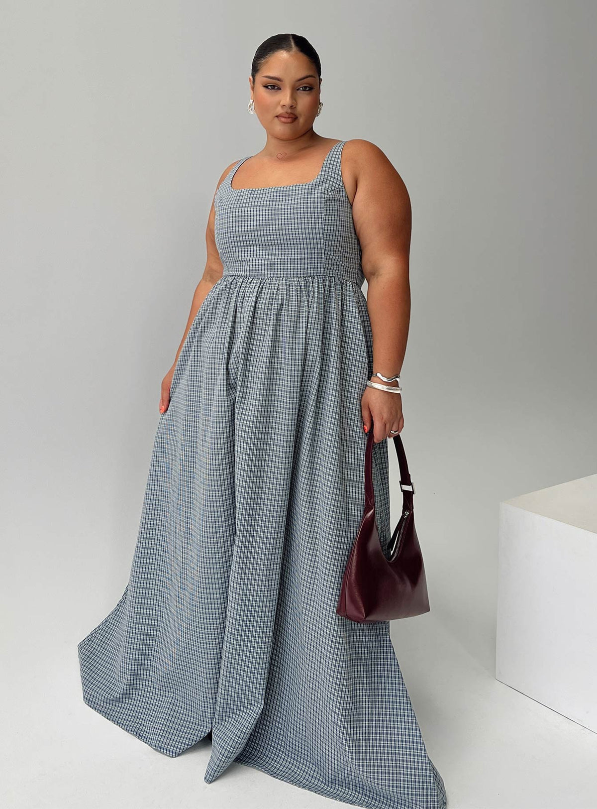 Cartmel Check Maxi Dress Navy Curve